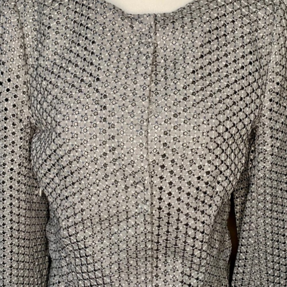 ESCADA Virgin Wool Two Piece Eyelet Skirt Suit Women’s Size 40/42 Grey